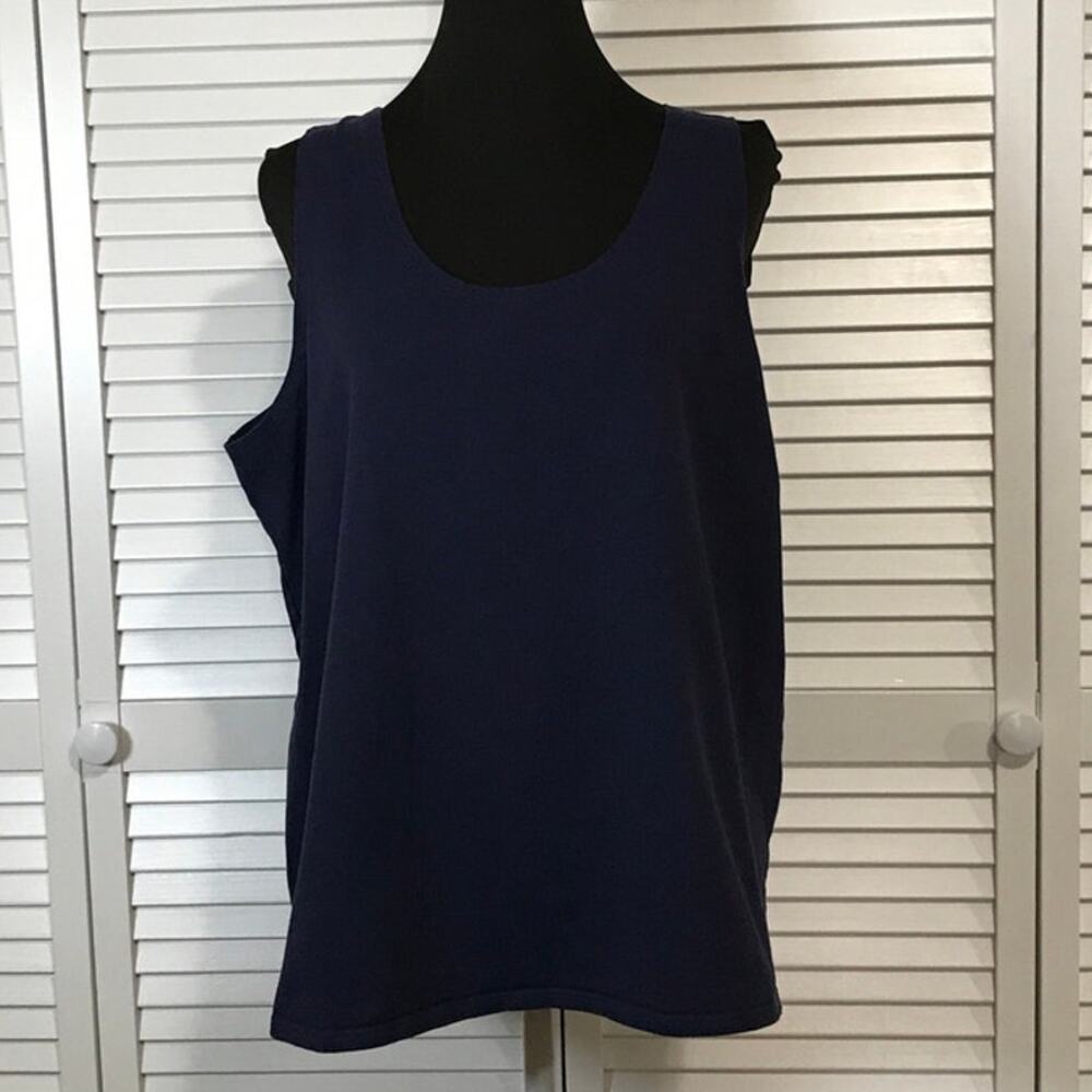 Blair Navy Blue Cotton Blend Scoop Neck Wide Strap Relaxed Knit Tank Top XL